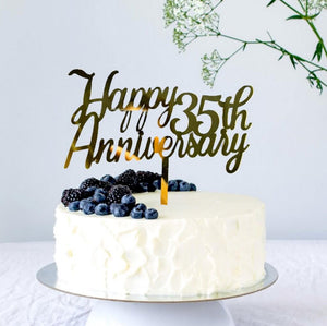 Acrylic Gold Mirror 'Happy 35th Anniversary' Cake Topper