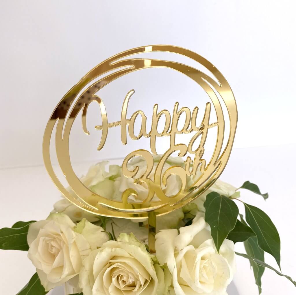 Acrylic Gold Geometric Circle Happy 36th birthday Cake Topper