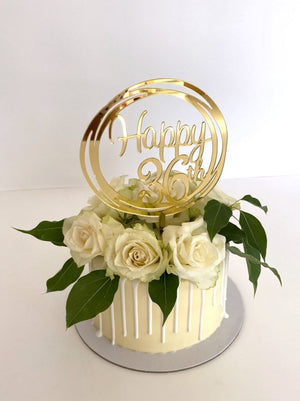 Acrylic Gold Geometric Circle Happy 36th birthday Cake Topper