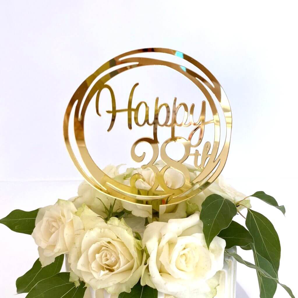 Acrylic Gold Geometric Circle Happy 38th birthday Cake Topper