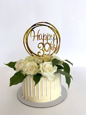 Acrylic Gold Geometric Circle Happy 39th birthday Cake Topper