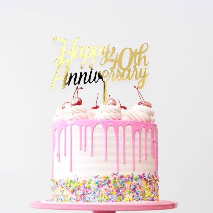 Online Party Supplies Australia Gold Mirror Acrylic 'Happy 40th Anniversary' Cake Topper
