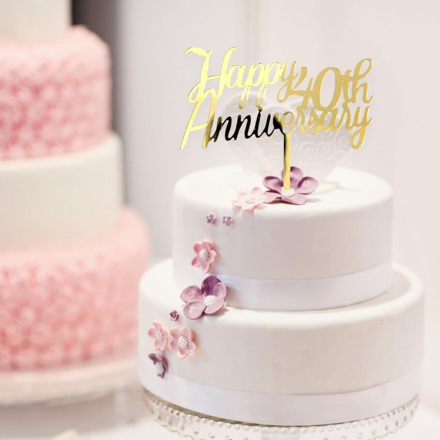 Online Party Supplies Australia Gold Mirror Acrylic 'Happy 40th Anniversary' Cake Topper