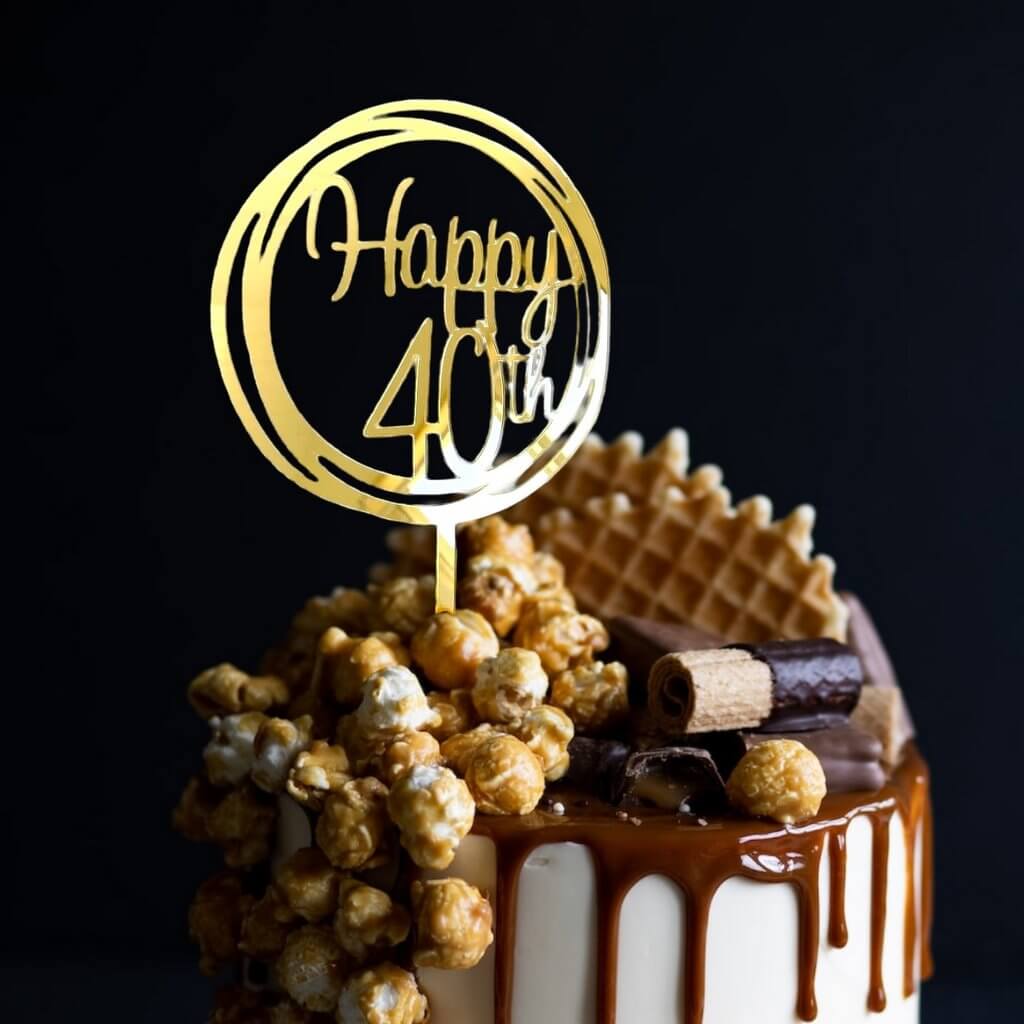 Acrylic Gold Mirror Geometric Circle Happy 40th Cake Topper