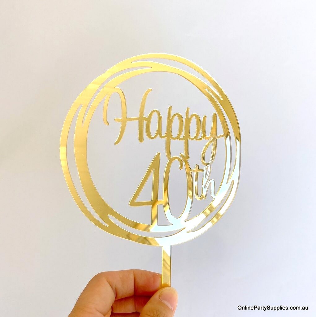 Acrylic Gold Mirror Geometric Circle Happy 40th Cake Topper