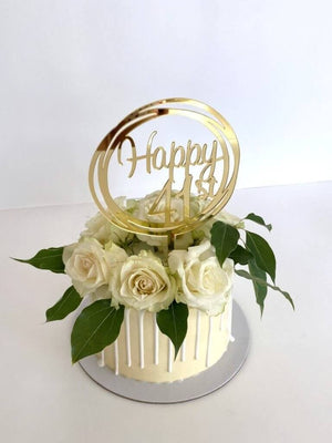Acrylic Gold Geometric Circle Happy 41st birthday Cake Topper