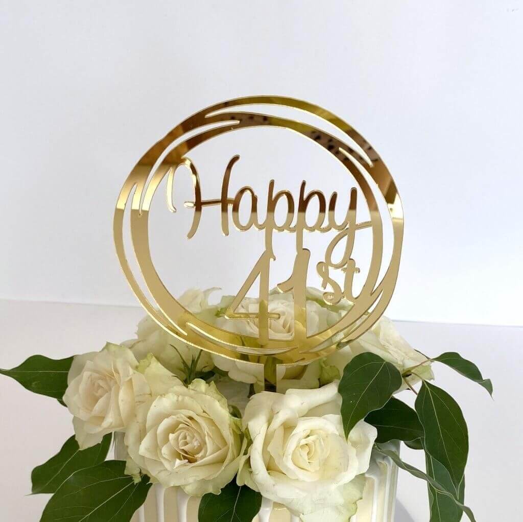 Acrylic Gold Geometric Circle Happy 41st Cake Topper