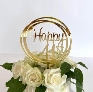 Acrylic Gold Geometric Circle Happy 41st birthday Cake Topper