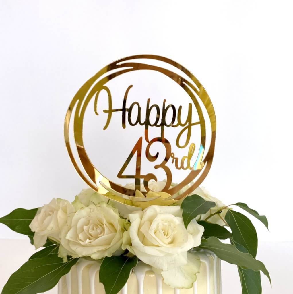Acrylic Gold Geometric Circle Happy 43rd birthday Cake Topper