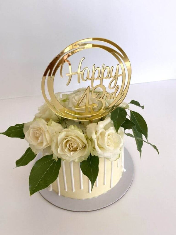 43 Topper Acrylic Gold Geometric Circle 'Happy 43rd' Birthday Cake Topper