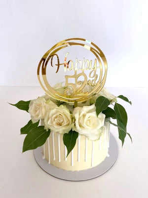 Acrylic Gold Geometric Circle Happy 52nd birthday Cake Topper