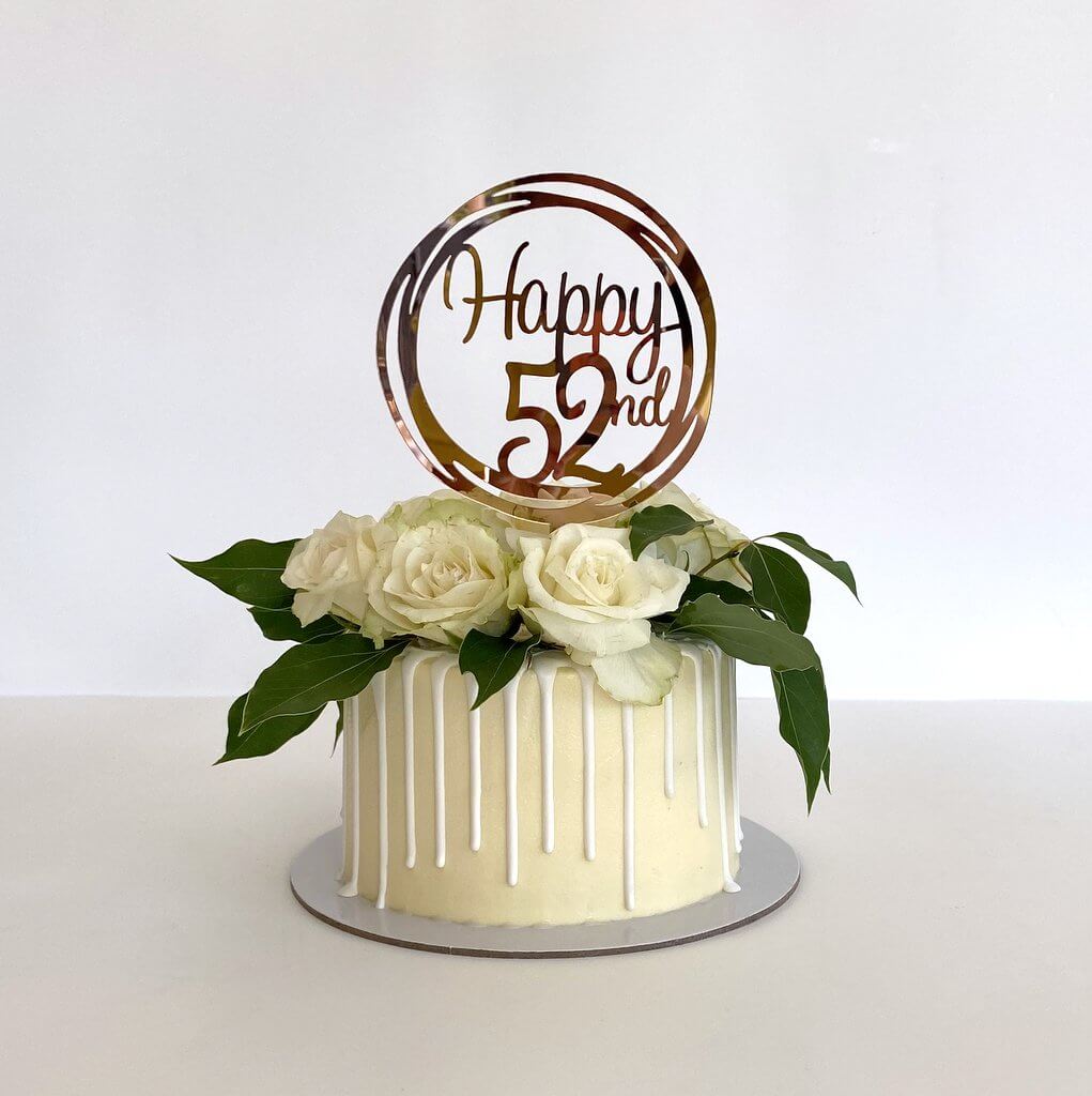 Acrylic Rose Gold Geometric Circle Happy 52nd birthday Cake Topper