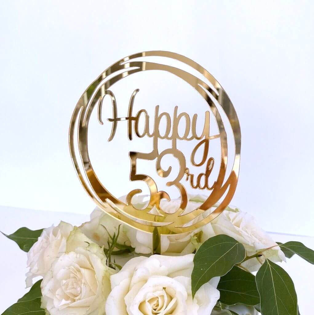 Acrylic Gold Geometric Circle Happy 53rd birthday Cake Topper