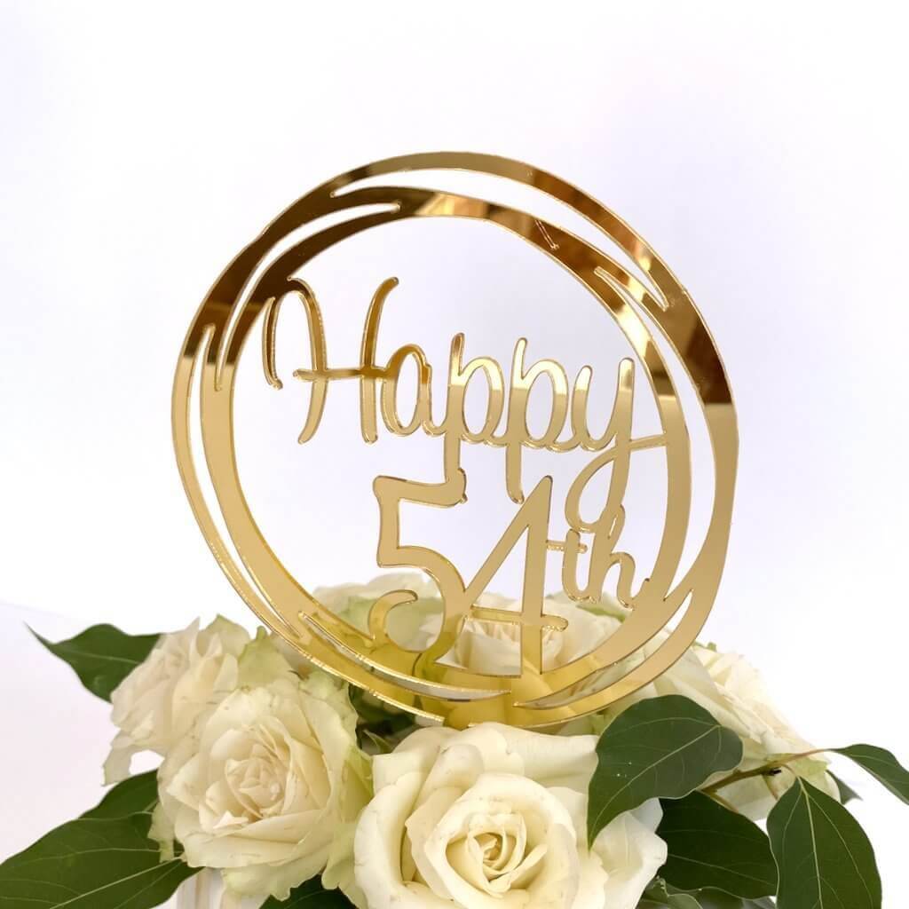 Acrylic Gold Geometric Circle Happy 54th Cake Topper