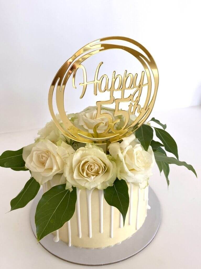 Acrylic Gold Geometric Circle Happy 55th Cake Topper