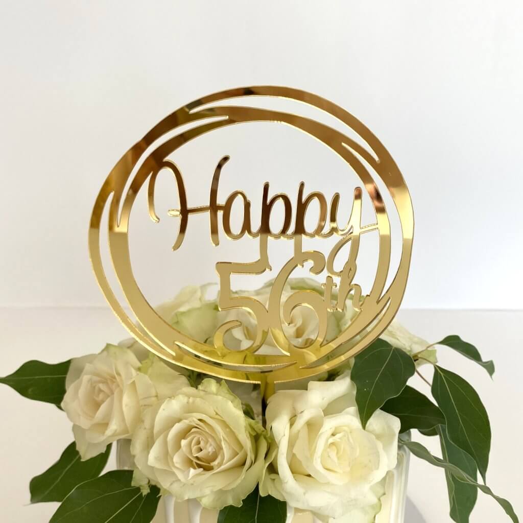 Acrylic Gold Geometric Circle Happy 56th birthday Cake Topper