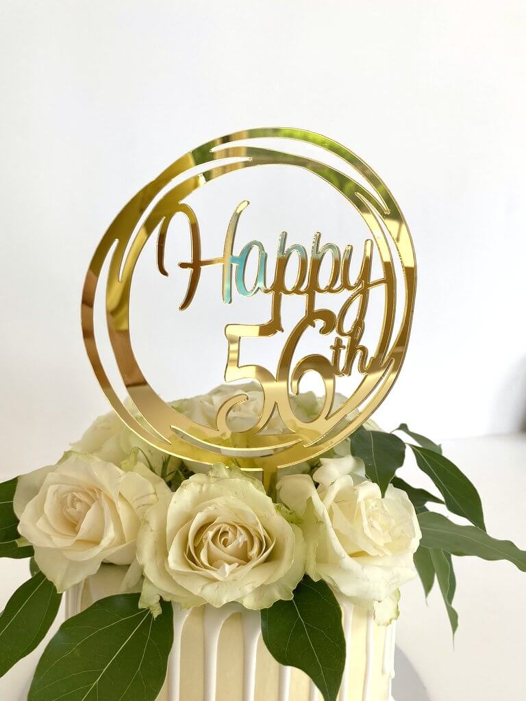 Acrylic Gold Geometric Circle Happy 56th birthday Cake Topper