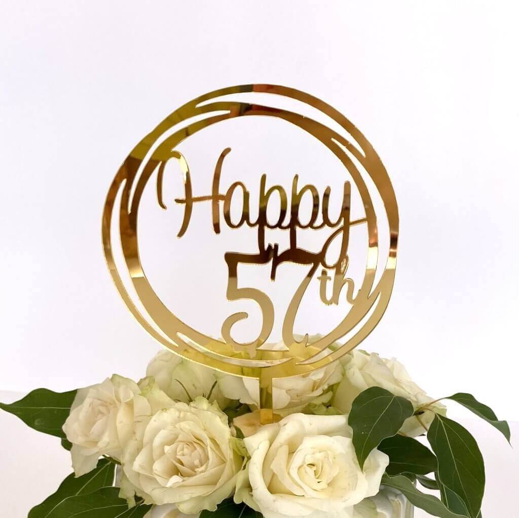 Acrylic Gold Geometric Circle Happy 57th birthday Cake Topper