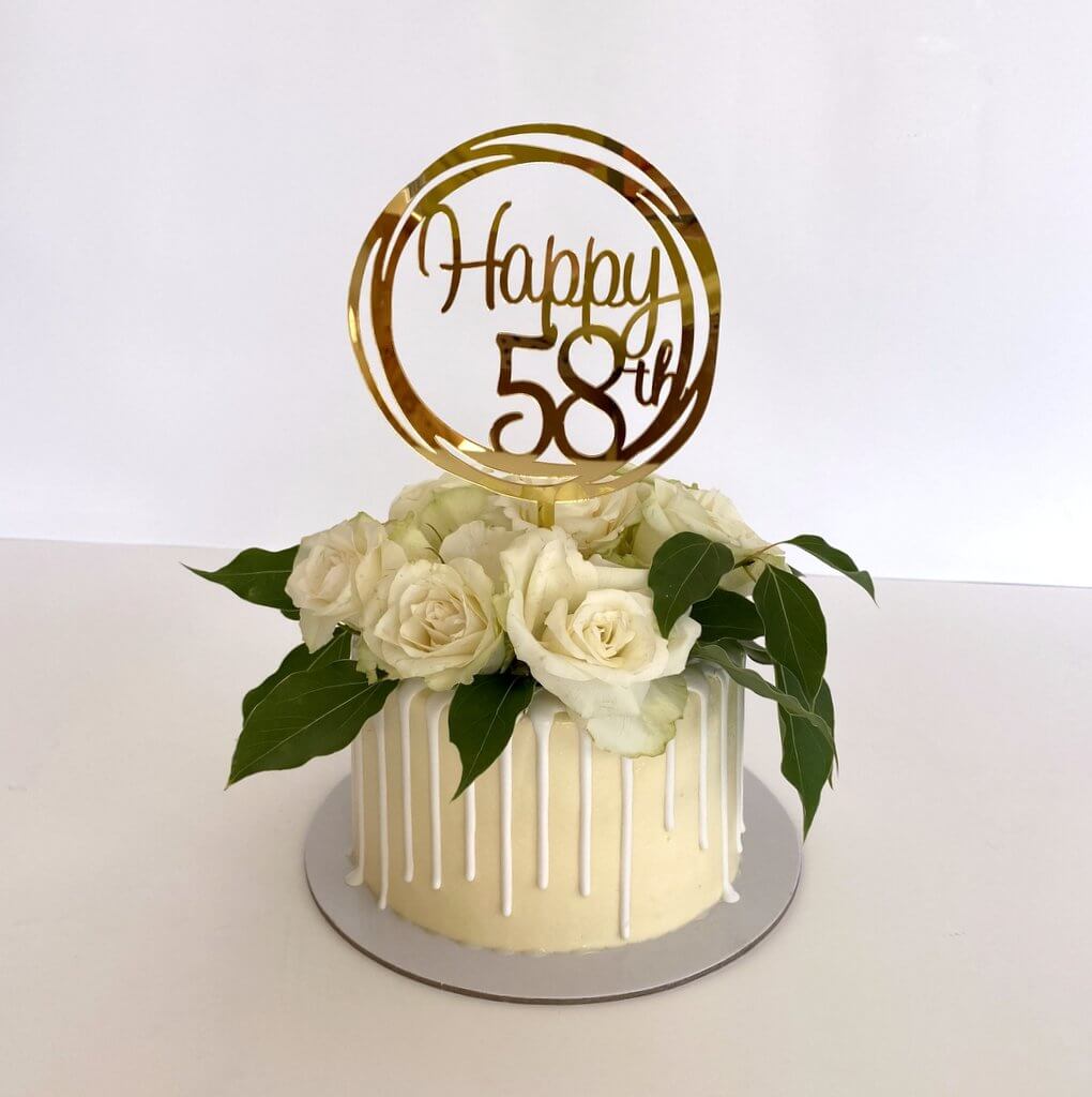 Acrylic Gold Geometric Circle Happy 58th Cake Topper