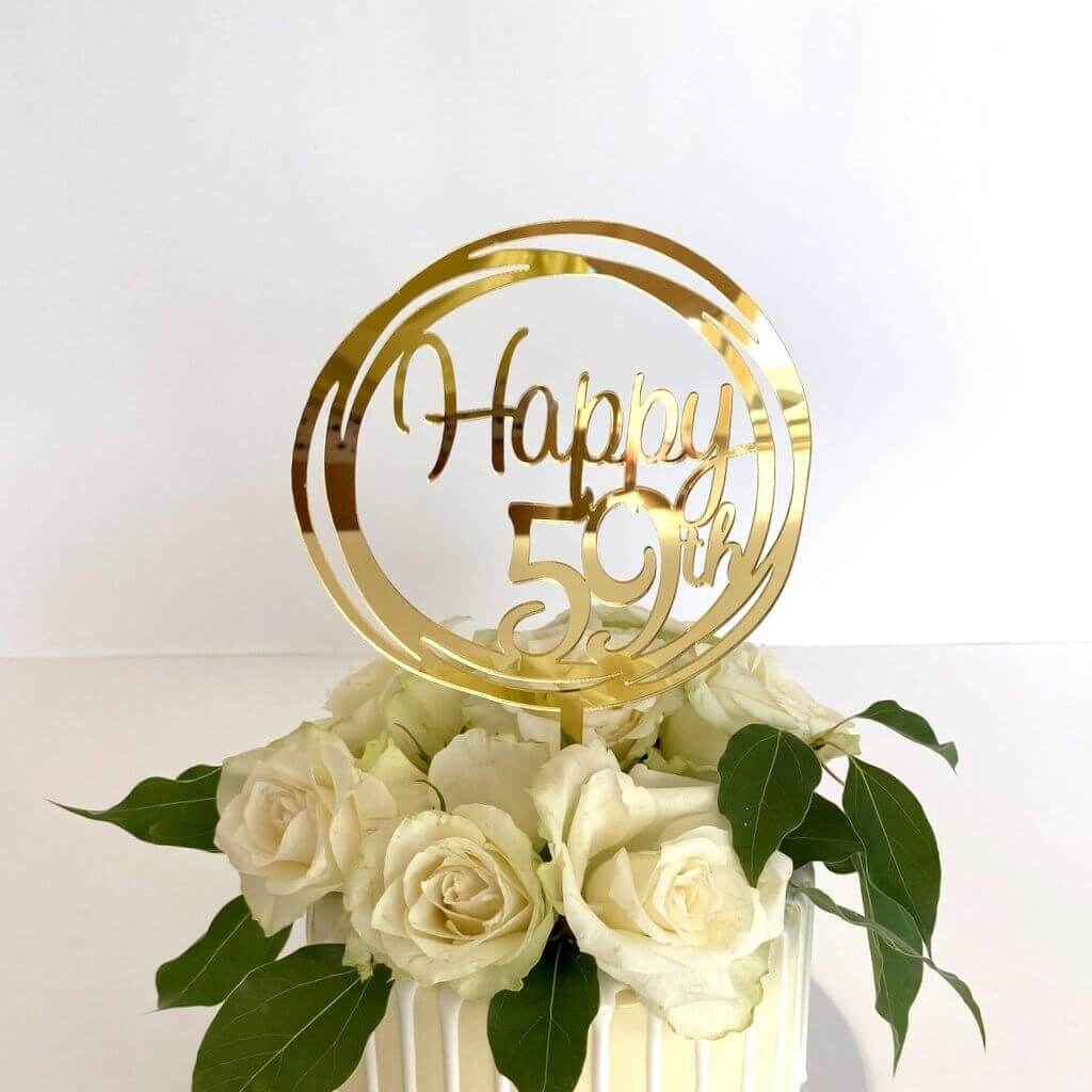 Acrylic Gold Geometric Circle Happy 59th birthday Cake Topper