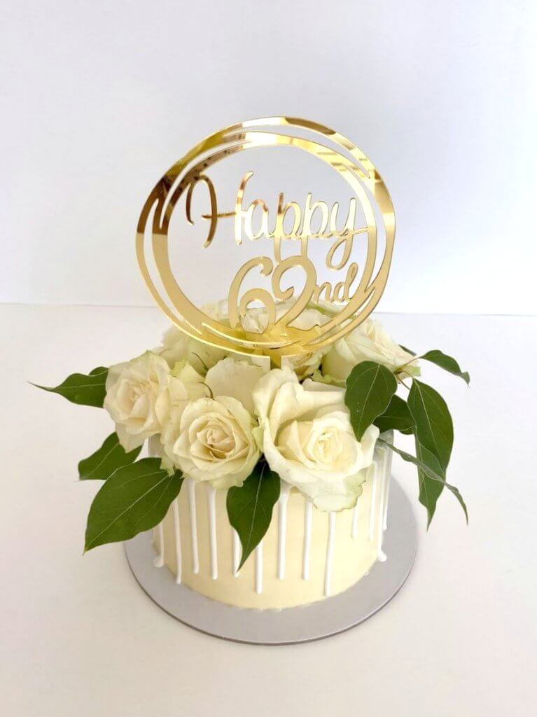 Acrylic Gold Geometric Circle Happy 62nd Cake Topper