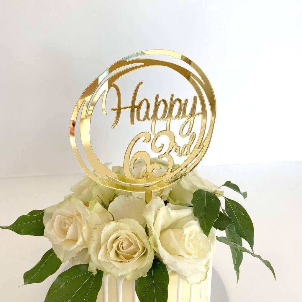Acrylic Gold Geometric Circle Happy 63rd birthday Cake Topper