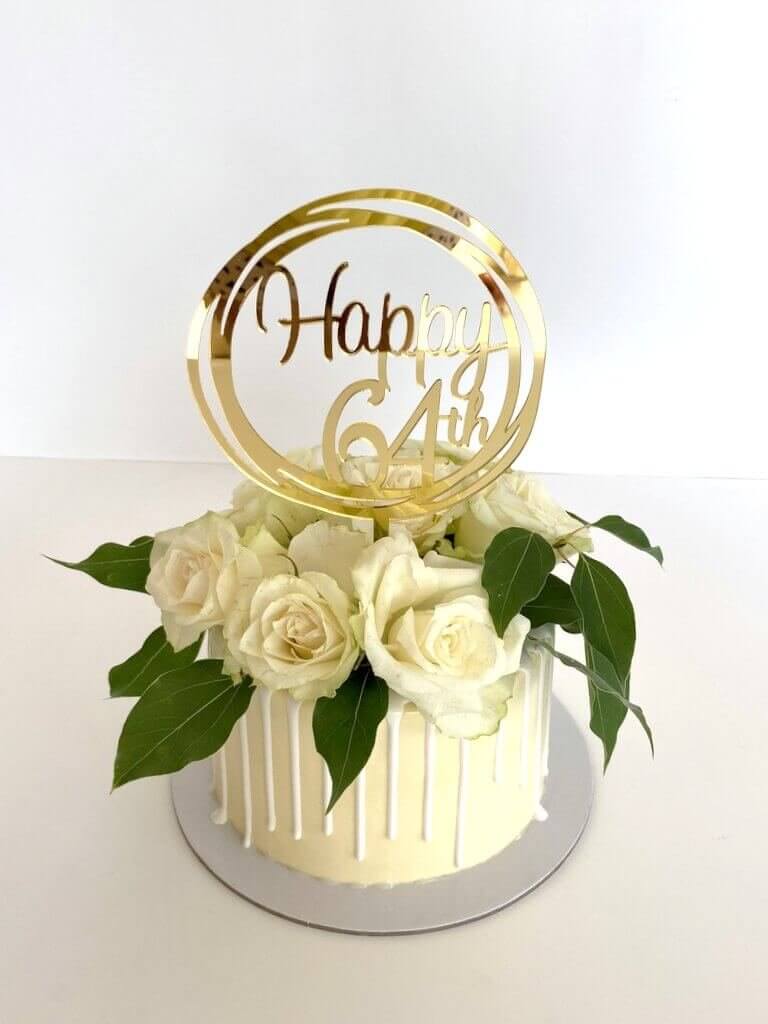 Acrylic Gold Geometric Circle Happy 64th Cake Topper