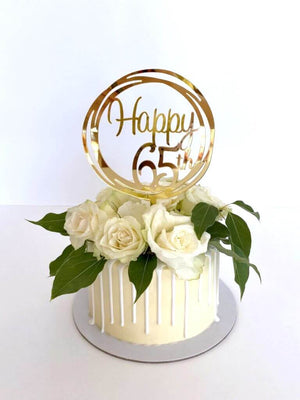 Acrylic Gold Geometric Circle Happy 65th Cake Topper