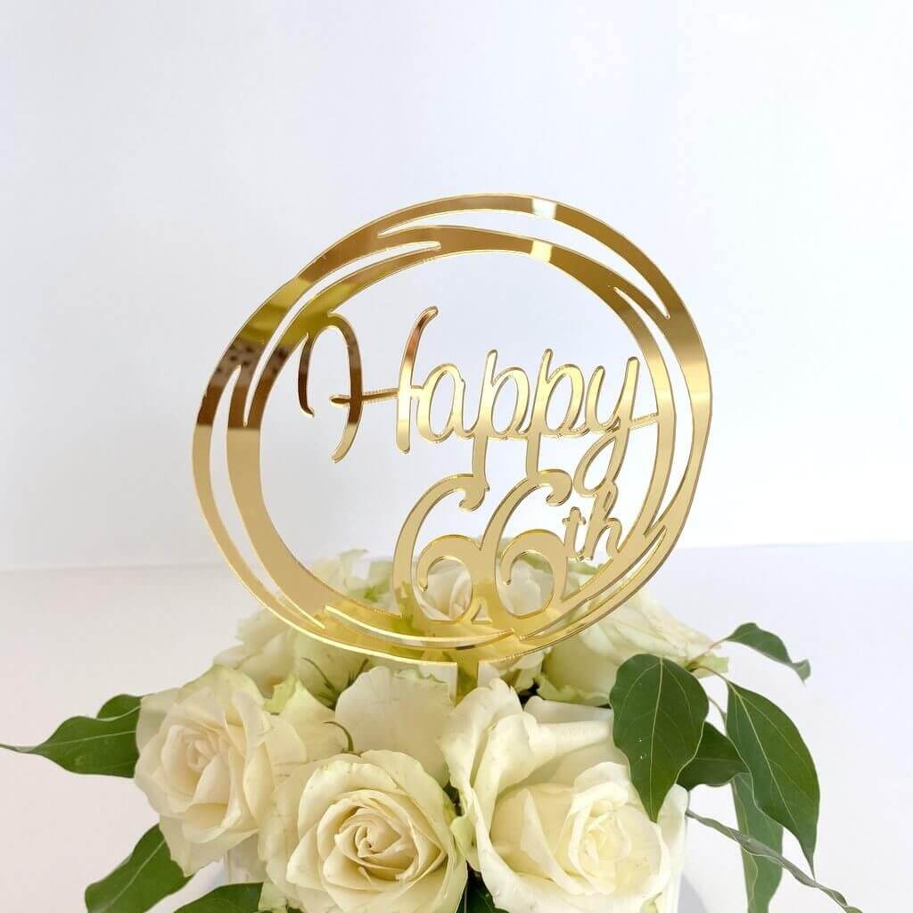 Acrylic Gold Geometric Circle Happy 66th Cake Topper