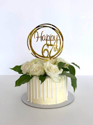 Acrylic Gold Geometric Circle Happy 67th birthday Cake Topper