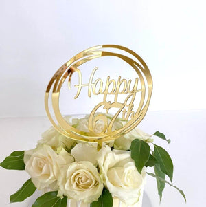 Acrylic Gold Geometric Circle Happy 67th birthday Cake Topper