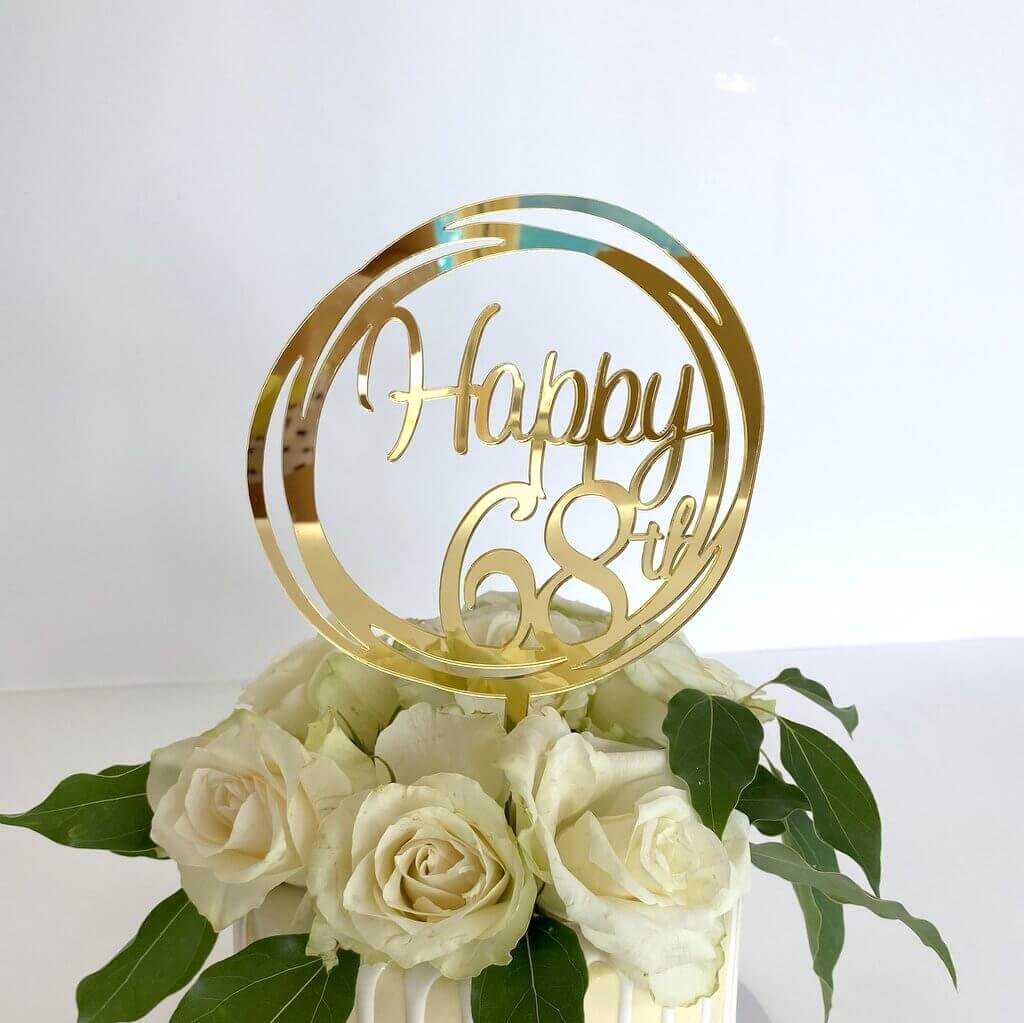 Acrylic Gold Geometric Circle Happy 68th Cake Topper