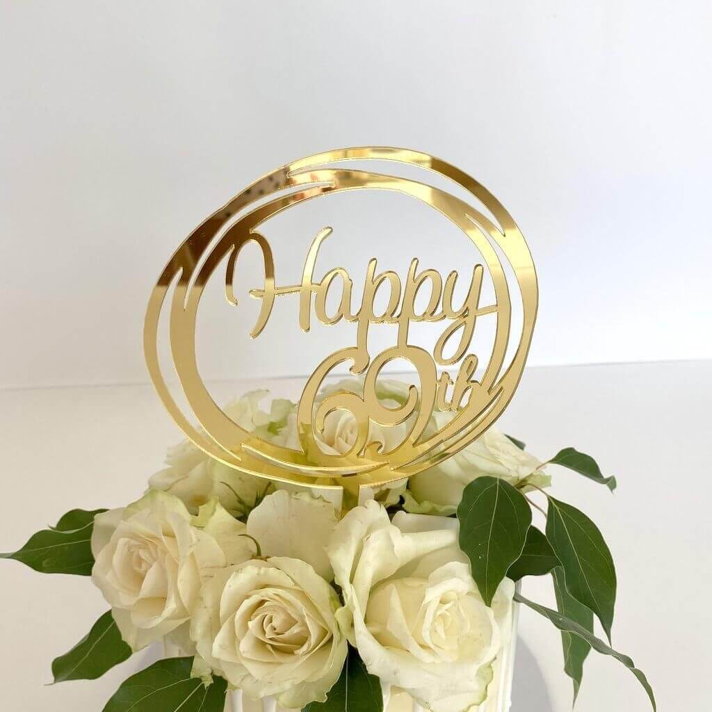Acrylic Gold Geometric Circle Happy 69th birthday Cake Topper