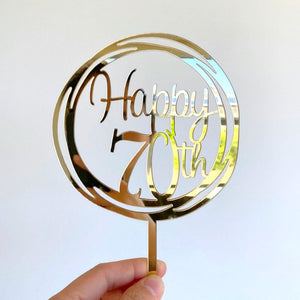 Acrylic Gold Mirror Geometric 'Happy 70th' Cake Topper - 70th Birthday Party, Wedding Anniversary Cake Decorations