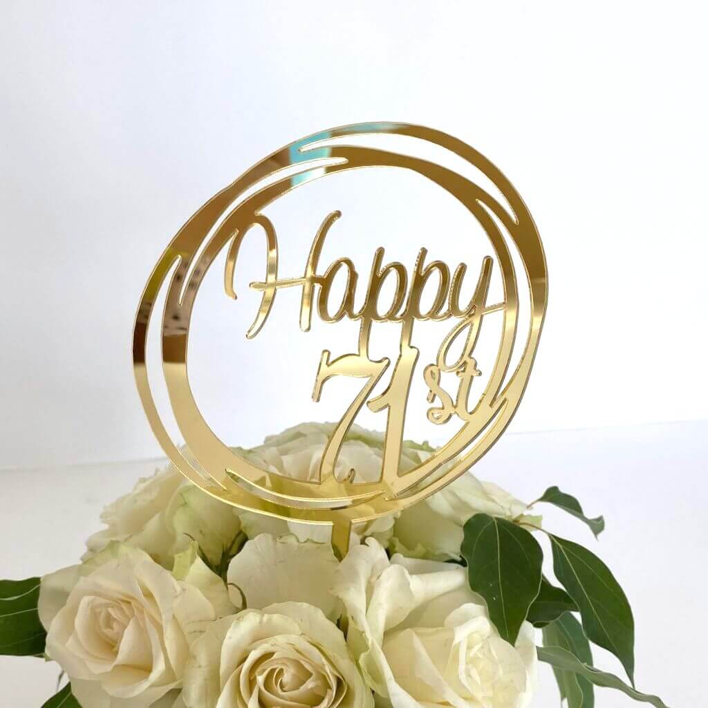 Acrylic Gold Geometric Circle Happy 71st birthday Cake Topper