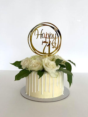 Acrylic Gold Geometric Circle Happy 71st birthday Cake Topper