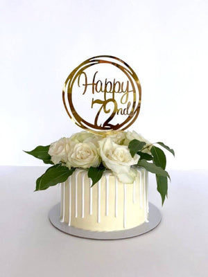 Acrylic Gold Geometric Circle Happy 72nd birthday Cake Topper