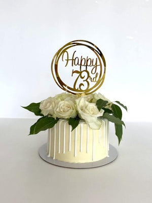 Acrylic Gold Geometric Circle Happy 73rd birthday Cake Topper