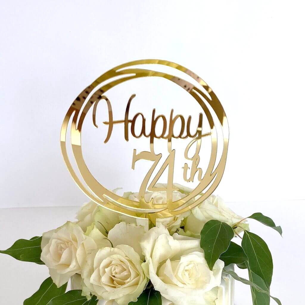 Acrylic Gold Geometric Circle Happy 74th birthday Cake Topper