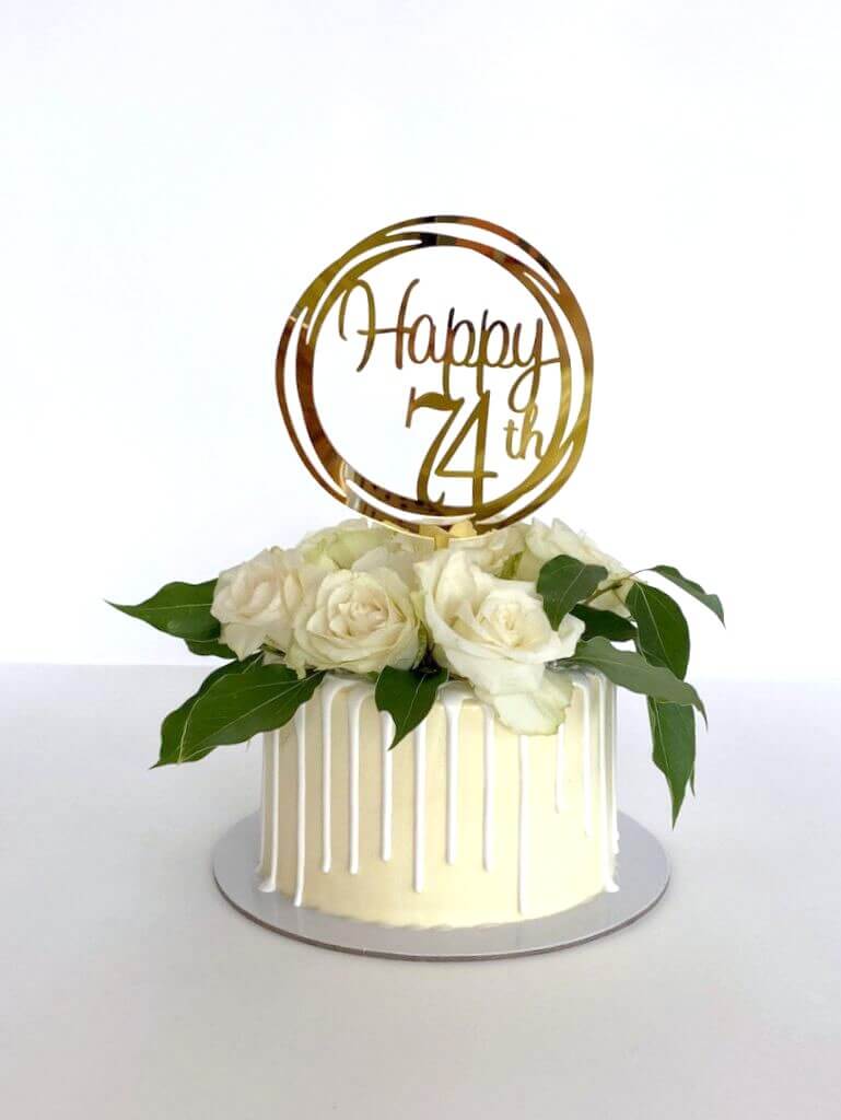 Gold Geometric Circle Happy 74th Birthday Cake Topper