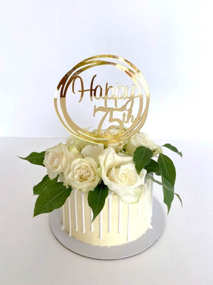 Acrylic Gold Geometric Circle Happy 75th birthday Cake Topper