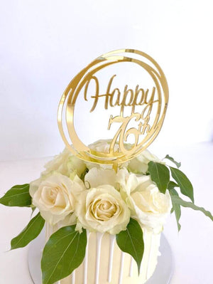 Acrylic Gold Geometric Circle Happy 76th birthday Cake Topper
