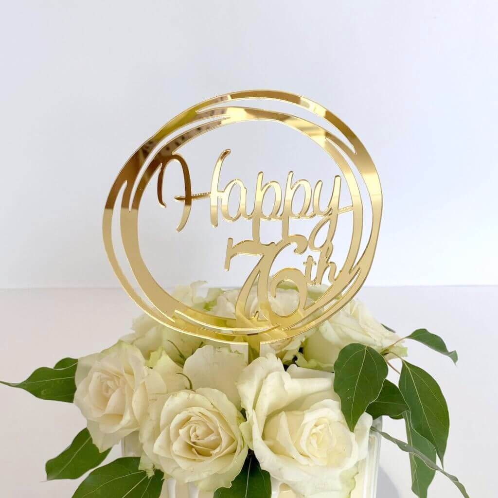 Acrylic Gold Geometric Circle Happy 76th birthday Cake Topper