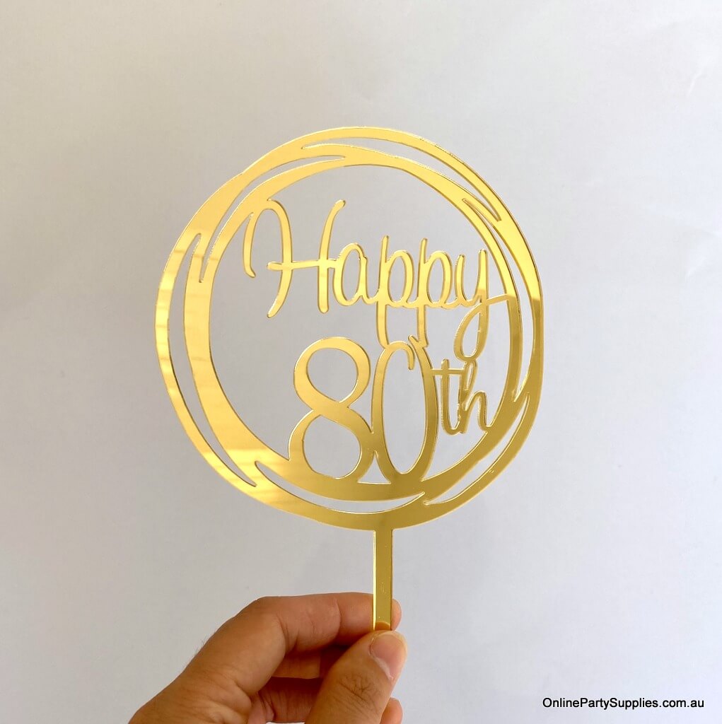 Acrylic Rose Gold Mirror Geometric Circle Happy 80th Cake Topper
