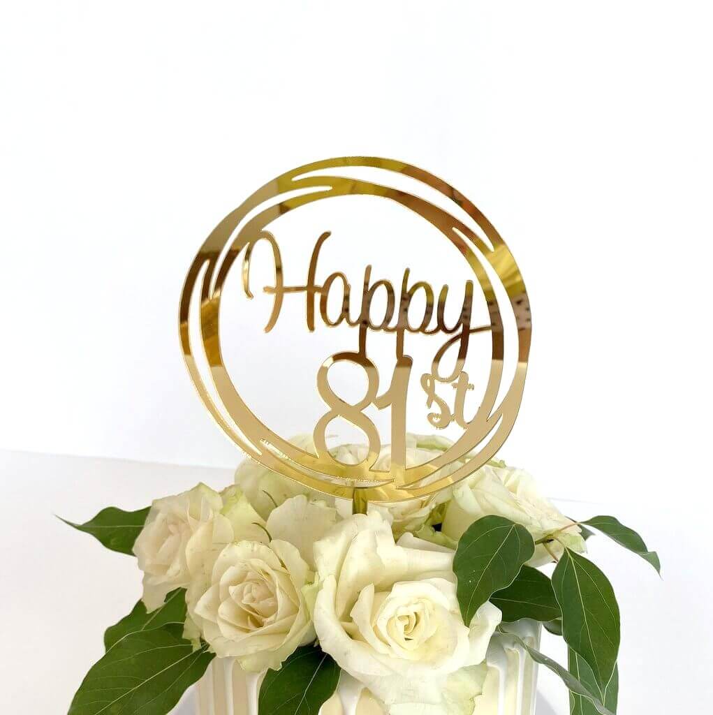 Acrylic Gold Geometric Circle Happy 81st birthday Cake Topper