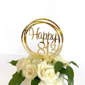 Acrylic Gold Geometric Circle Happy 81st birthday Cake Topper