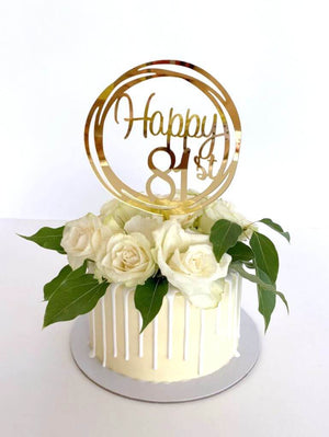 Acrylic Gold Geometric Circle Happy 81st birthday Cake Topper