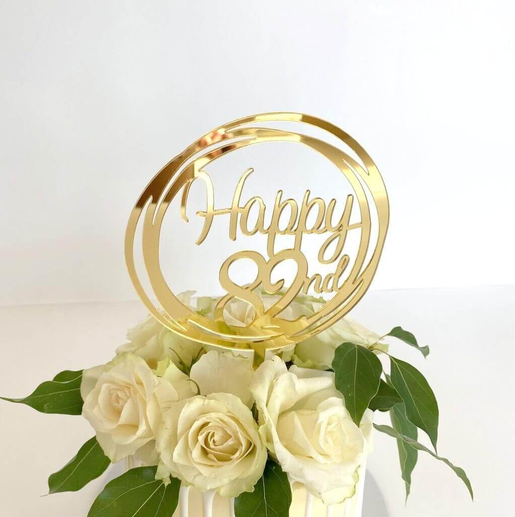 Acrylic Gold Geometric Circle Happy 82nd birthday Cake Topper