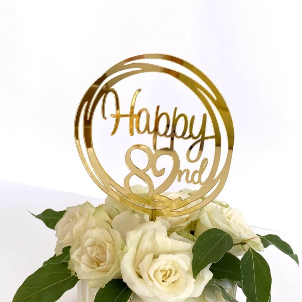 Acrylic Gold Geometric Circle Happy 82nd birthday Cake Topper