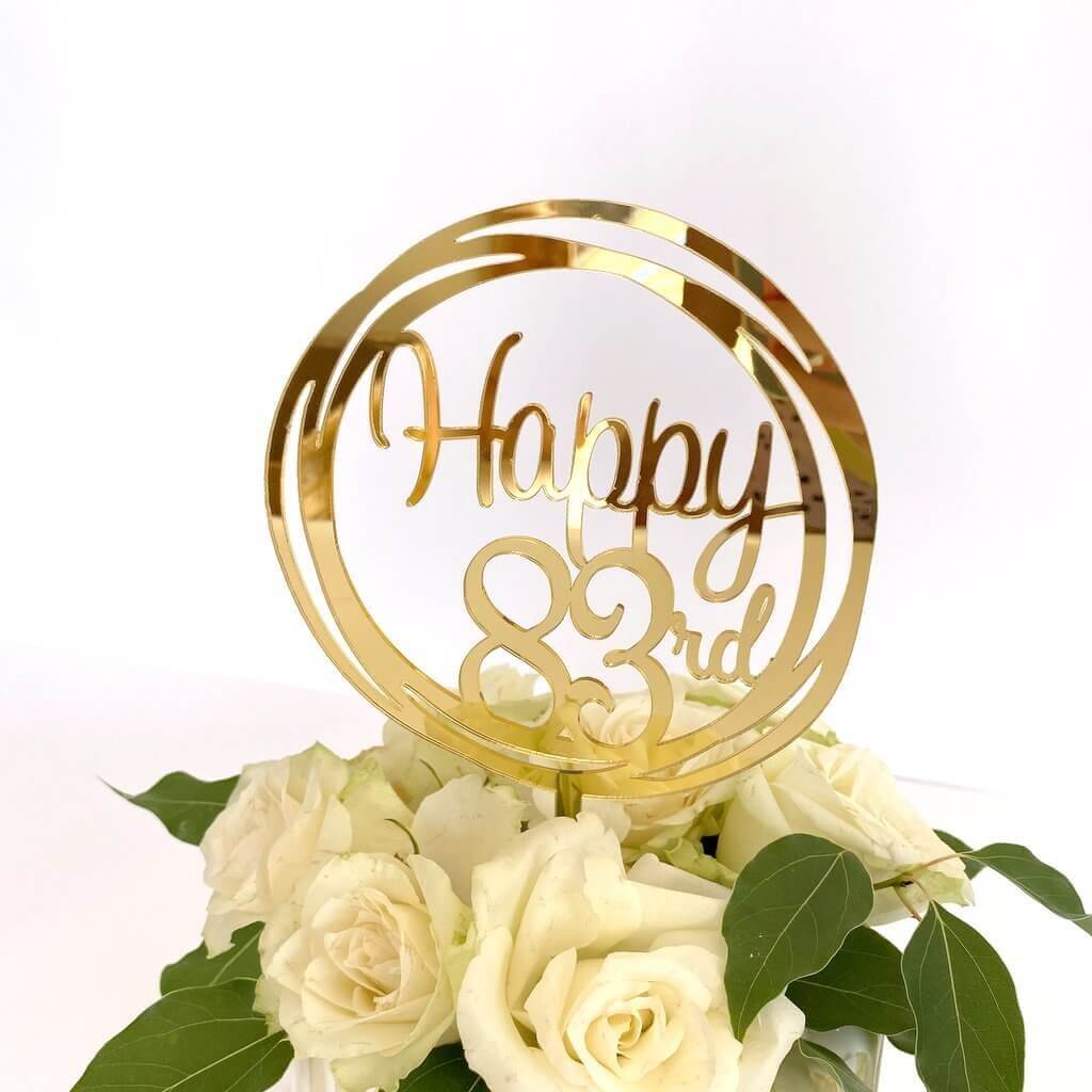 Acrylic Gold Geometric Circle Happy 83rd birthday Cake Topper